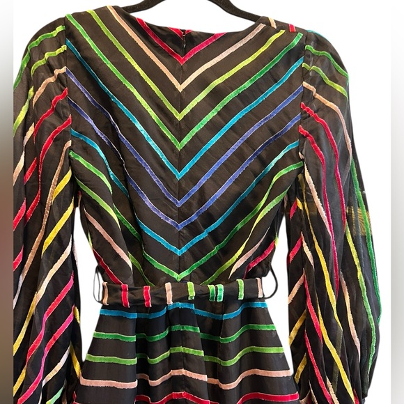 Amanda Uprichard Black Multicolor Striped Dress - Picture 10 of 12